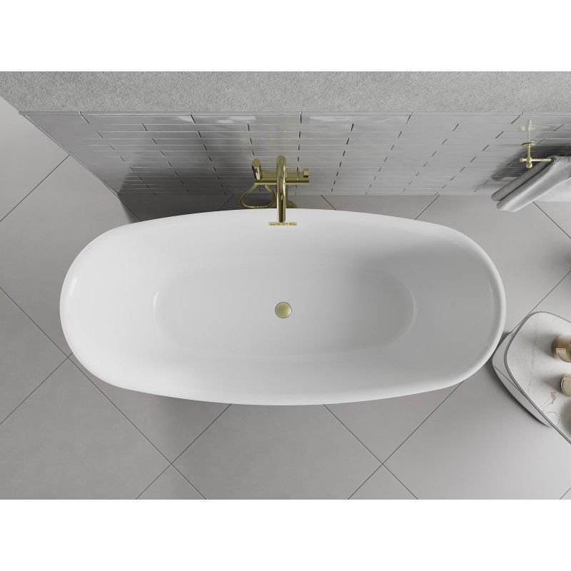 Mexen Luvo Slim baignoire autoportante 170 x 75 cm, blanche/noire, trop-plein or brossé - 52801707575-55