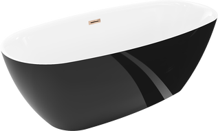 Mexen Luvo Slim baignoire autoportante 170 x 75 cm, blanche/noire, trop-plein or rose - 52801707575-60