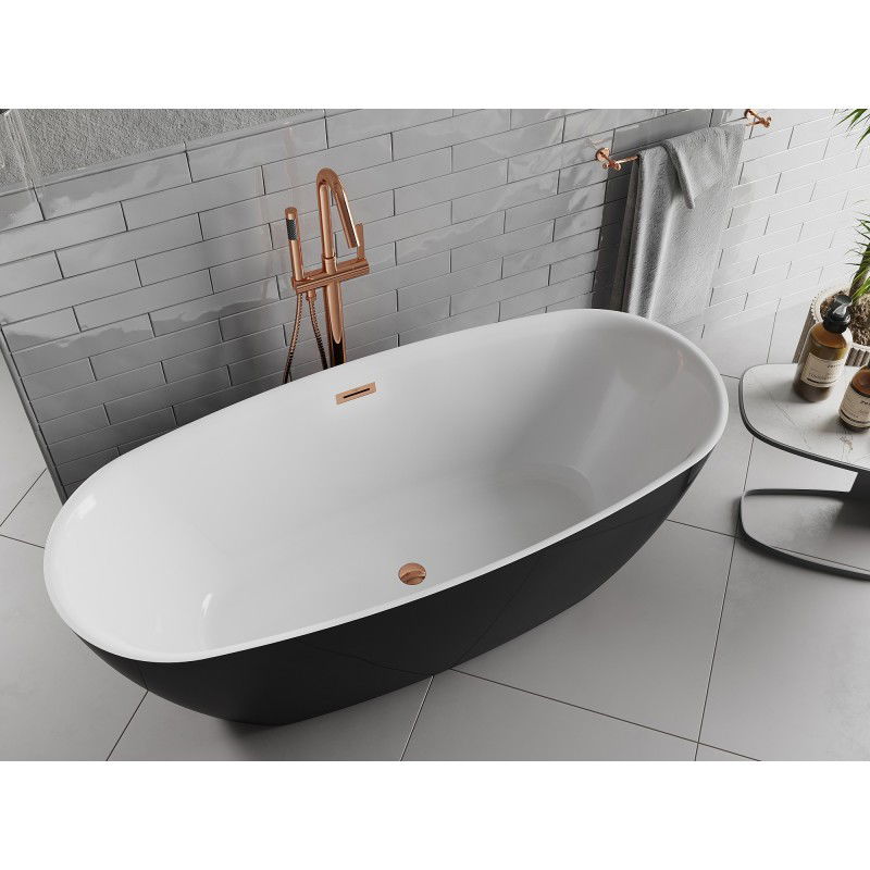 Mexen Luvo Slim baignoire autoportante 170 x 75 cm, blanche/noire, trop-plein or rose - 52801707575-60