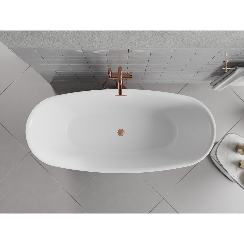 Mexen Luvo Slim baignoire autoportante 170 x 75 cm, blanc/noir, trop-plein cuivre brossé - 52801707575-65