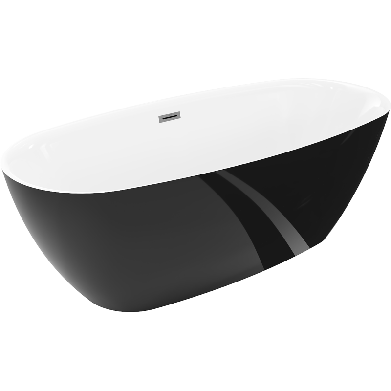 Mexen Luvo Slim baignoire autoportante 170 x 75 cm, blanche/noire, trop-plein gris canon brossé - 52801707575-66