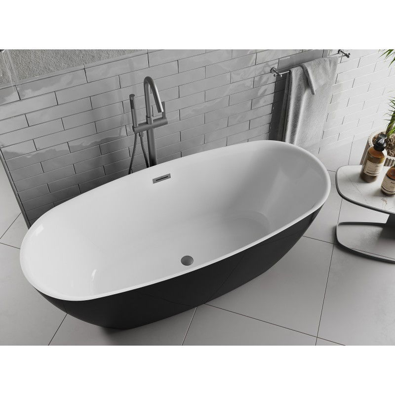 Mexen Luvo Slim baignoire autoportante 170 x 75 cm, blanche/noire, trop-plein metal gun- 52801707575-95