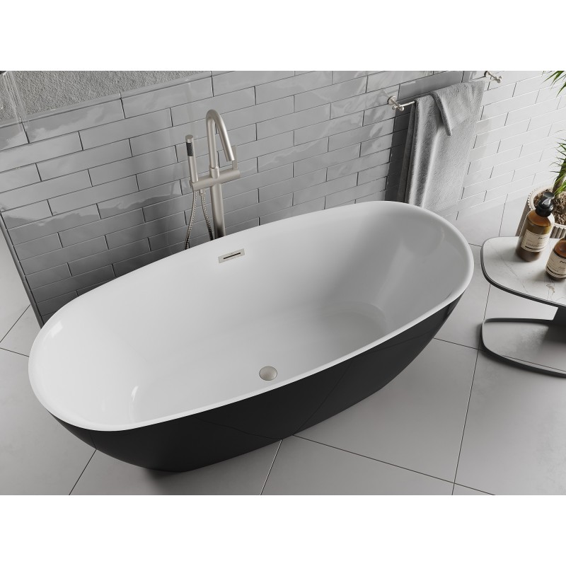 Mexen Luvo Slim baignoire autoportante 170 x 75 cm, blanc/noir, trop-plein nickel brossé - 52801707575-97