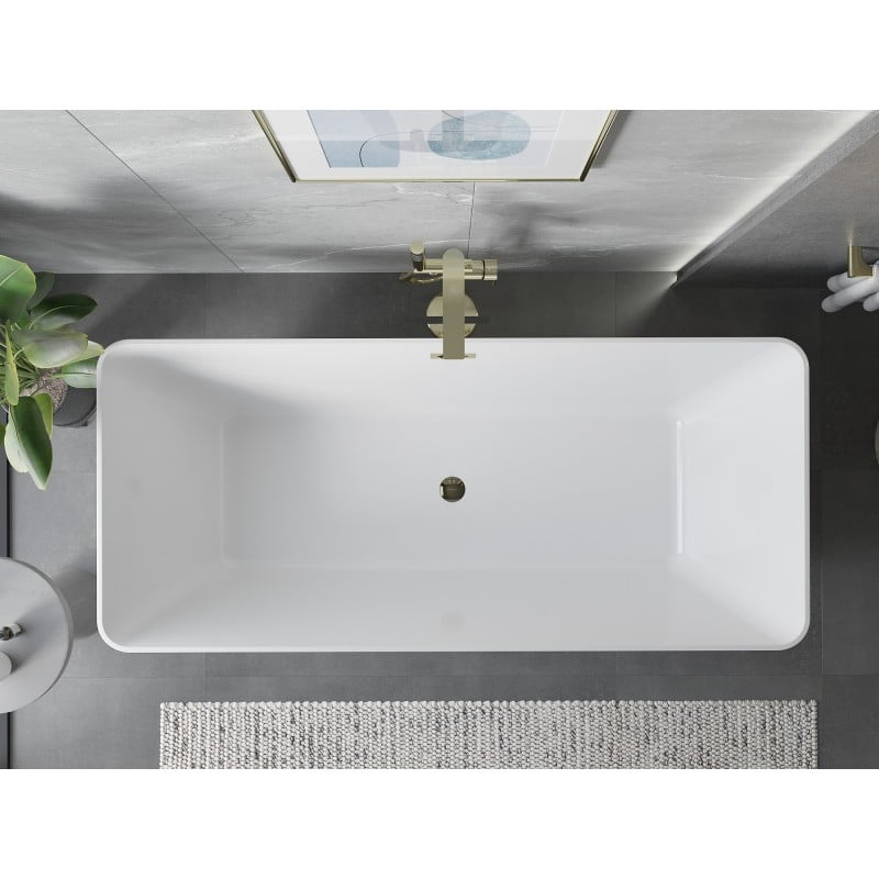 Mexen Velo Slim baignoire autoportante 170 x 75 cm, blanche, trop-plein doré - 52811707500-50