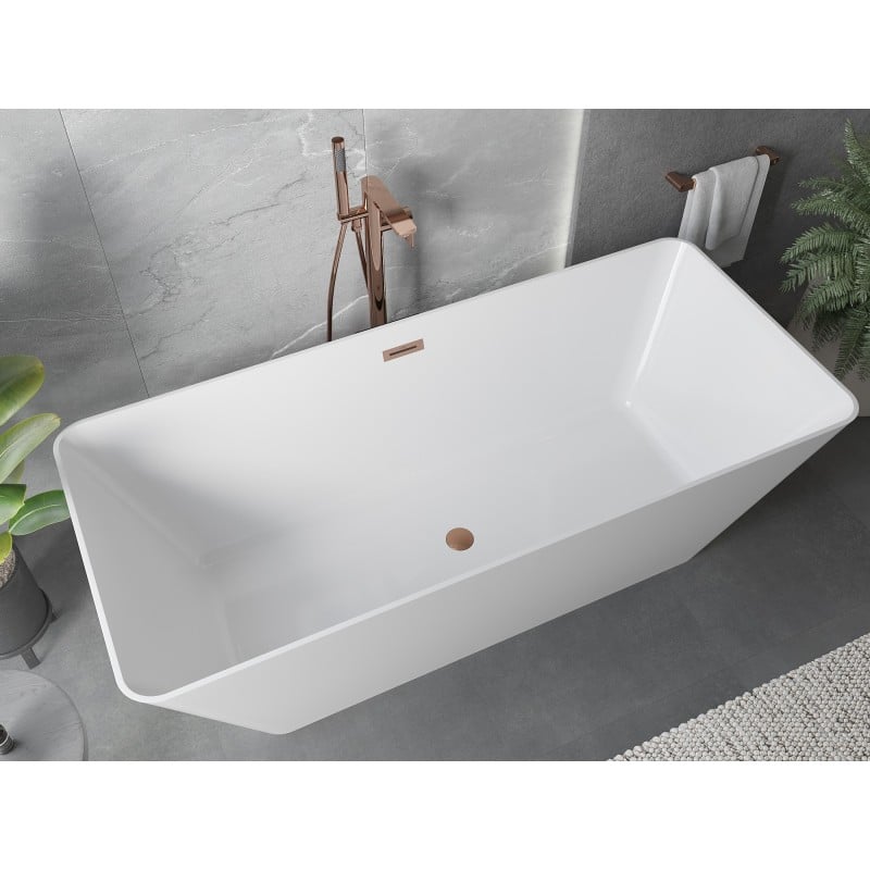 Mexen Velo Slim baignoire autoportante 170 x 75 cm, blanche, trop-plein cuivre brossé - 52811707500-65