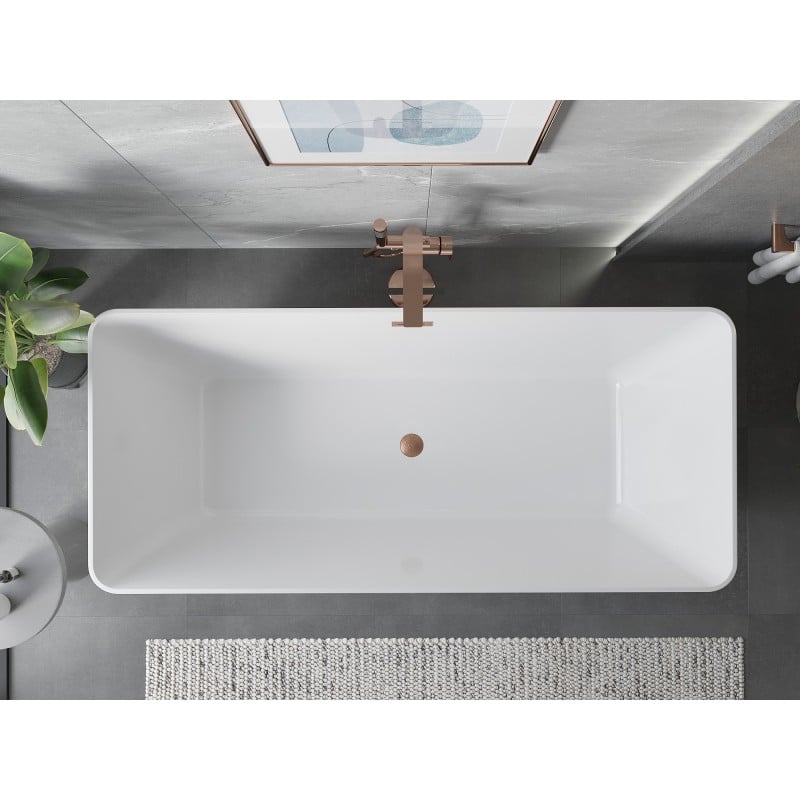 Mexen Velo Slim baignoire autoportante 170 x 75 cm, blanche, trop-plein cuivre brossé - 52811707500-65