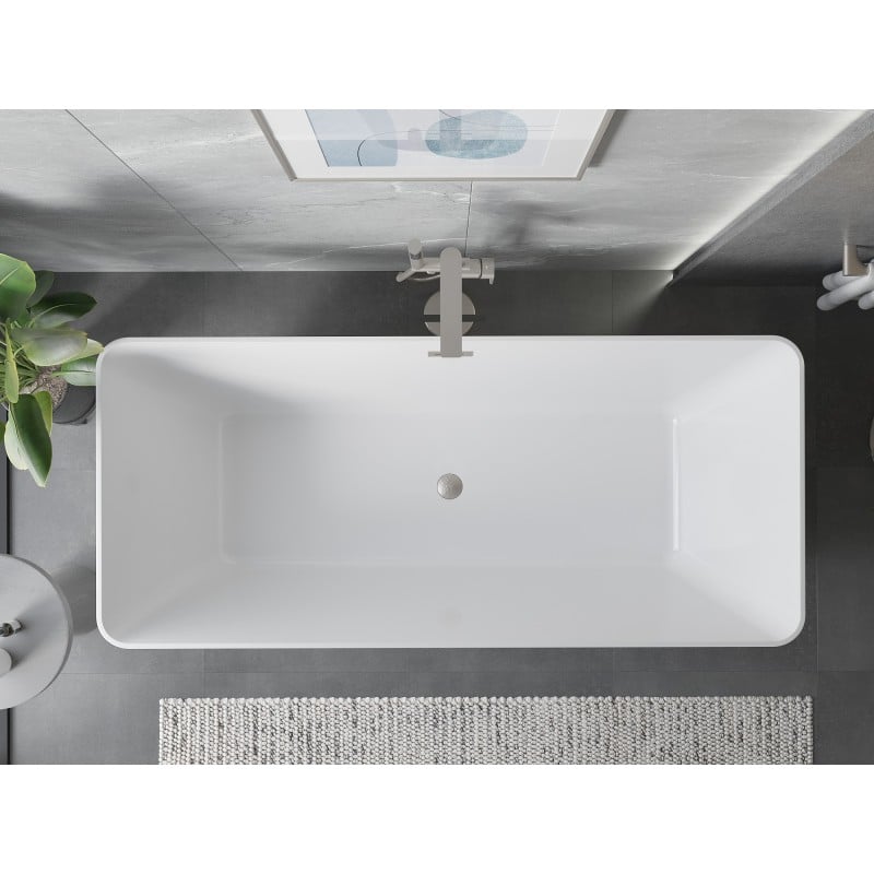 Mexen Velo Slim baignoire autoportante 170 x 75 cm, blanche, trop-plein nickel brossé - 52811707500-97