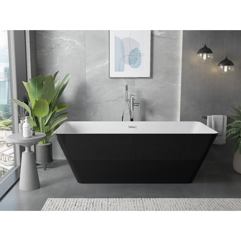 Mexen Velo Slim baignoire autoportante 170 x 75 cm, blanc/noir, trop-plein chromé - 52811707575-01