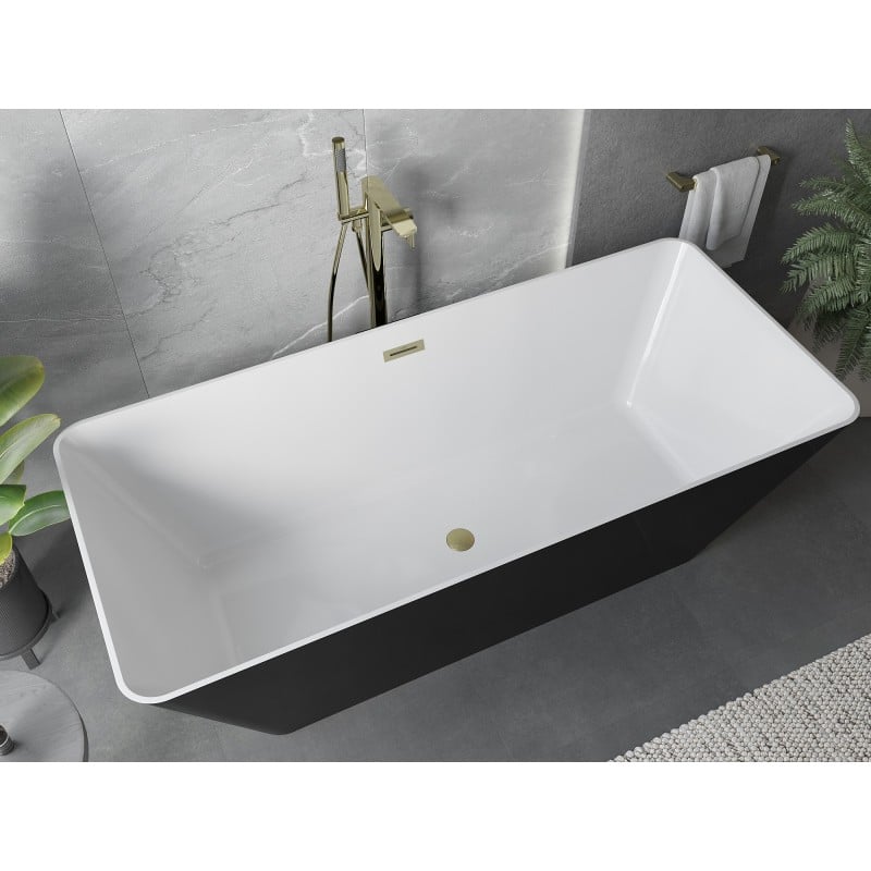 Mexen Velo Slim baignoire autoportante 170 x 75 cm, blanc/noir, trop-plein doré brossé - 52811707575-55