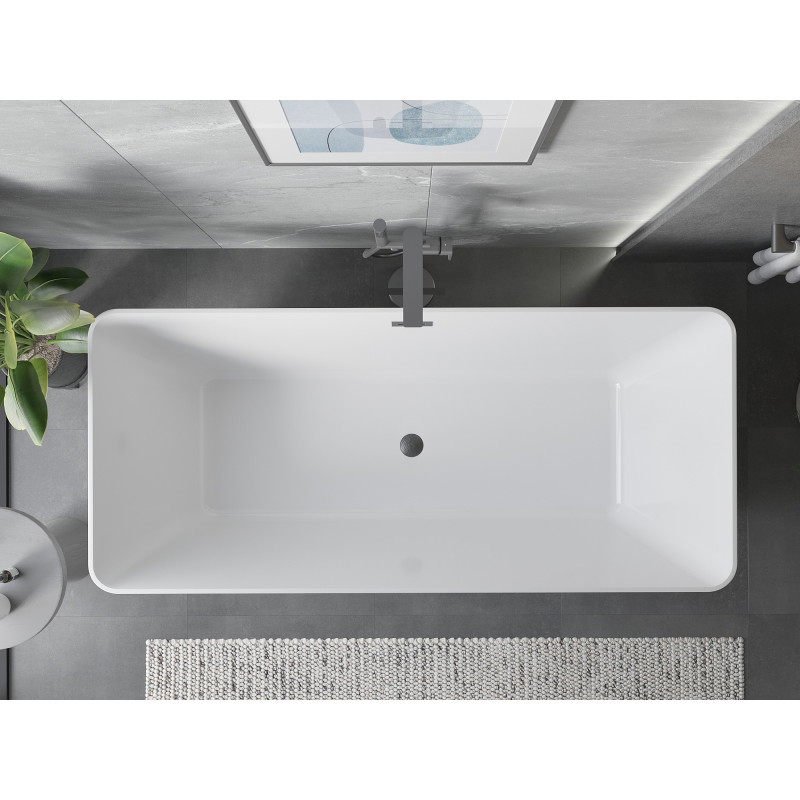 Mexen Velo Slim baignoire autoportante 170 x 75 cm, blanche/noire, trop-plein en gun gray brossé - 52811707575-66