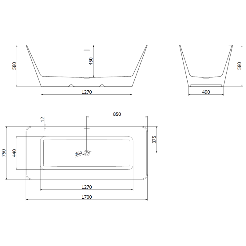 Mexen Velo Slim baignoire autoportante 170 x 75 cm, blanc/noir, trop-plein or rose - 52811707575-60
