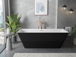 Baignoire autoportante Mexen Velo Slim 170 x 75 cm, blanc/noir, trop-plein or rose - 52811707575-60