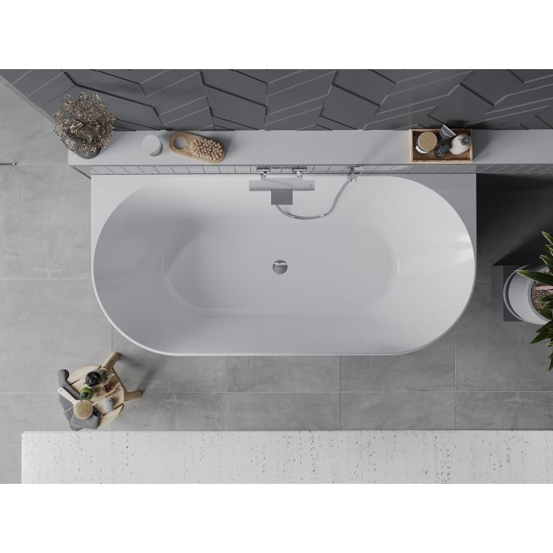 Mexen Oval Slim baignoire autoportante adossée 170 x 80 cm, blanche/grise, trop-plein chromé - 52661708062-01