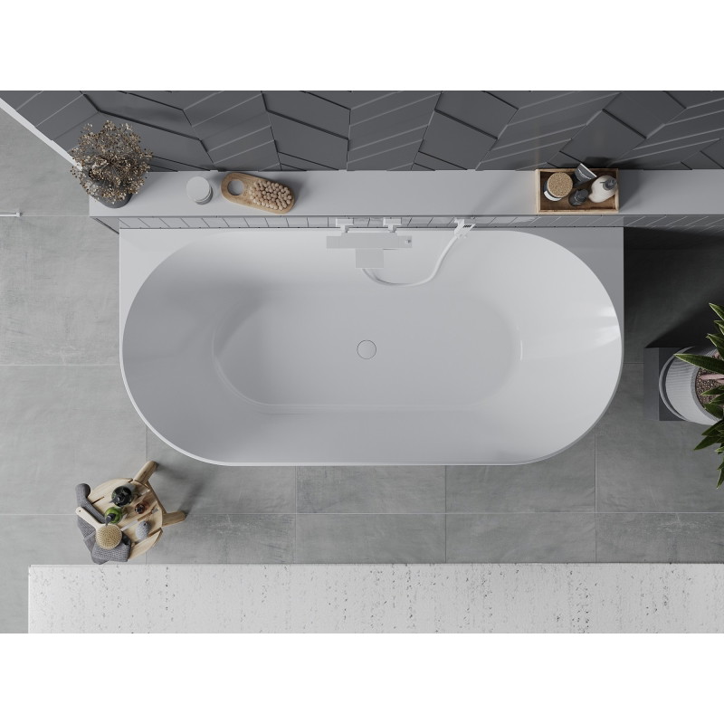 Mexen Oval Slim baignoire autoportante adossée 170 x 80 cm, blanche/grise, trop-plein blanc - 52661708062-20