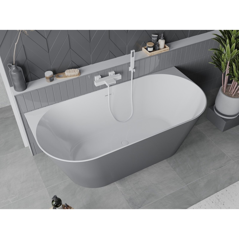 Mexen Oval Slim baignoire autoportante adossée 170 x 80 cm, blanche/grise, trop-plein blanc - 52661708062-20