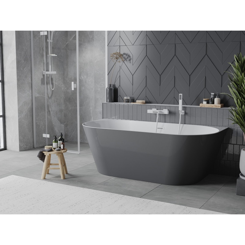 Mexen Oval Slim baignoire autoportante adossée 170 x 80 cm, blanche/grise, trop-plein blanc - 52661708062-20