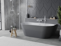 Mexen Oval Slim baignoire autoportante adossée 170 x 80 cm, blanche/grise, trop-plein blanc - 52661708062-20