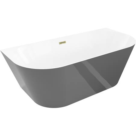 Mexen Oval Slim baignoire autoportante contre le mur 170 x 80 cm, blanc/gris, trop-plein doré - 52661708062-50