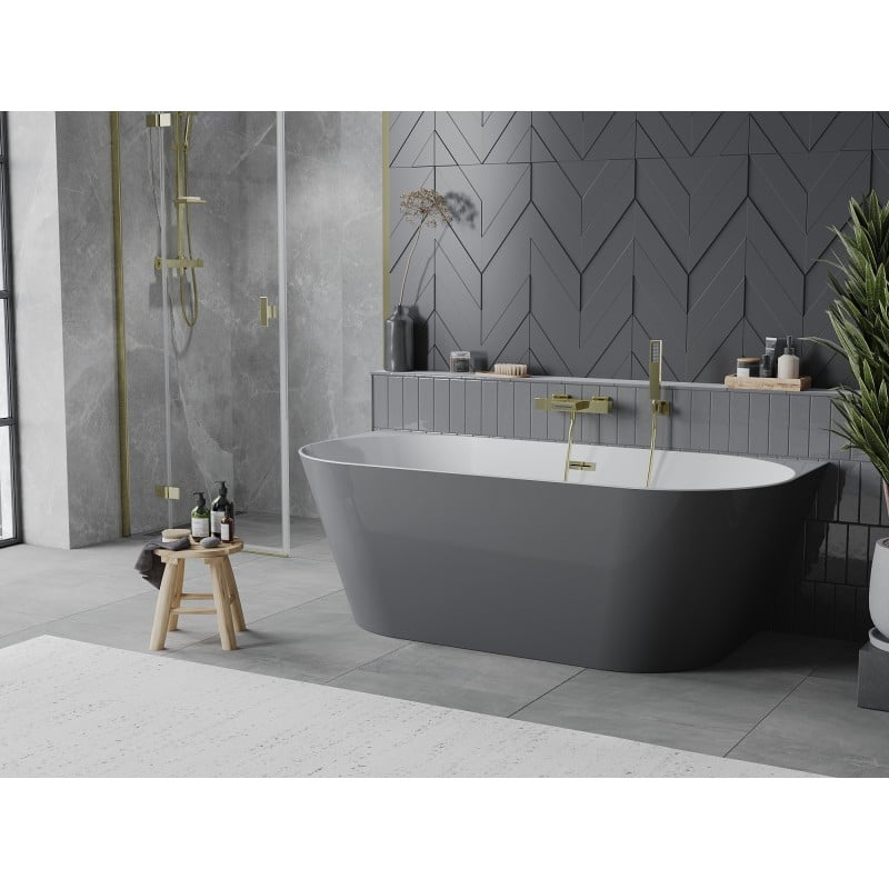 Mexen Oval Slim baignoire autoportante contre le mur 170 x 80 cm, blanc/gris, trop-plein doré - 52661708062-50