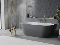 Mexen Oval Slim baignoire autoportante contre le mur 170 x 80 cm, blanc/gris, trop-plein doré - 52661708062-50