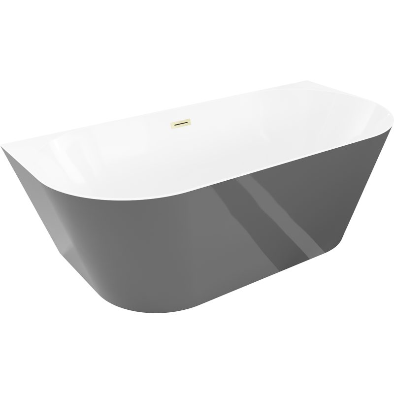 Mexen Oval Sim baignoire autoportante murale 170 x 80 cm, blanc/gris, trop-plein or brossé - 52661708062-55