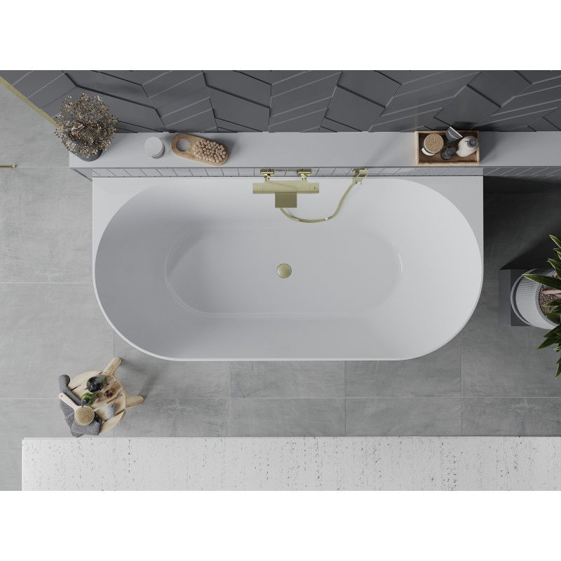 Mexen Oval Slim baignoire autoportante adossée 170 x 80 cm, blanc/gris, trop-plein doré brossé - 52661708062-55