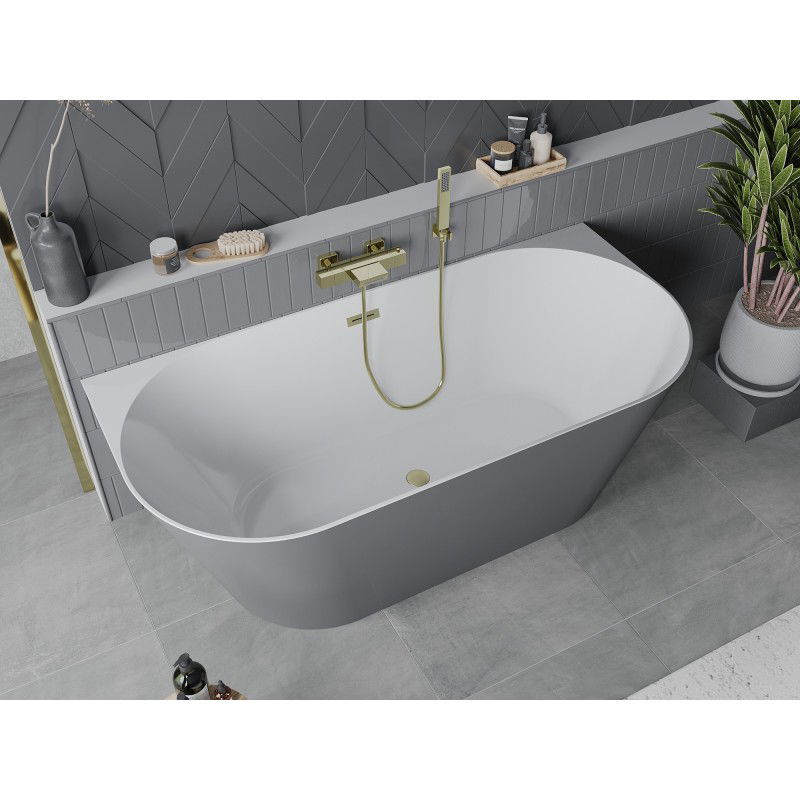 Mexen Oval Slim baignoire autoportante adossée 170 x 80 cm, blanc/gris, trop-plein doré brossé - 52661708062-55