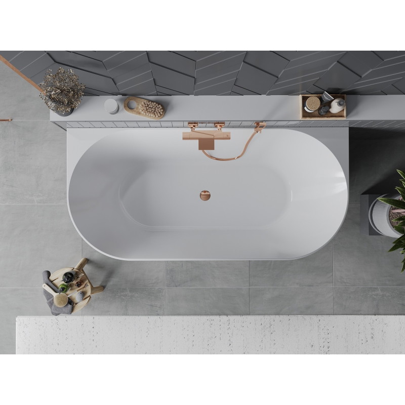 Mexen Oval Slim baignoire autoportante adossée 170 x 80 cm, blanc/gris, trop-plein or rose - 52661708062-60