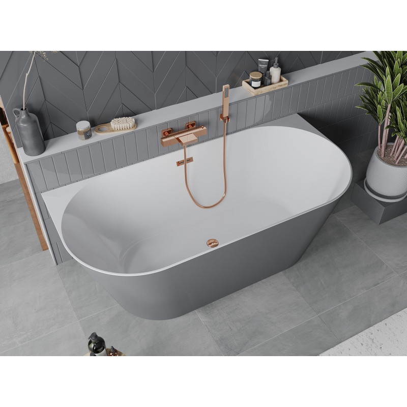 Mexen Oval Slim baignoire autoportante adossée 170 x 80 cm, blanc/gris, trop-plein or rose - 52661708062-60