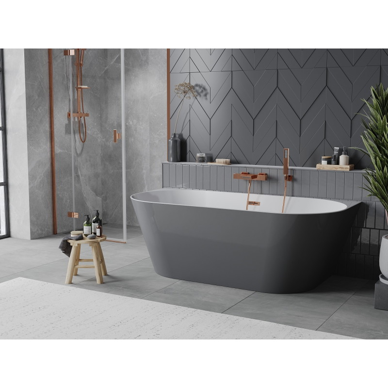 Mexen Oval Slim baignoire autoportante adossée 170 x 80 cm, blanc/gris, trop-plein or rose - 52661708062-60