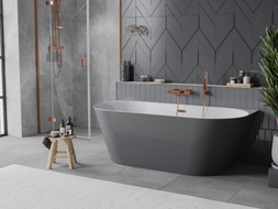 Mexen Oval Slim baignoire autoportante adossée 170 x 80 cm, blanc/gris, trop-plein or rose - 52661708062-60
