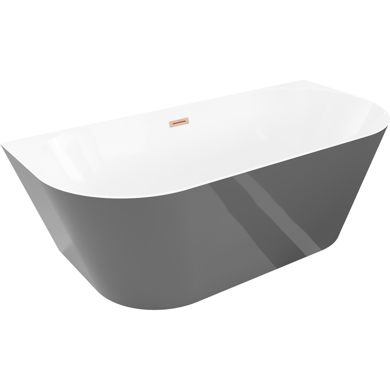 Mexen Oval Slim baignoire autoportante murale 170 x 80 cm, blanche/grise, trop-plein cuivre brossé - 52661708062-65