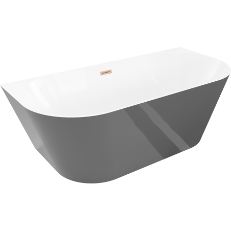 Mexen Oval Slim baignoire autoportante murale 170 x 80 cm, blanche/grise, trop-plein cuivre brossé - 52661708062-65