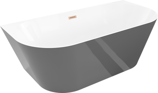 Mexen Oval Slim baignoire autoportante murale 170 x 80 cm, blanche/grise, trop-plein cuivre brossé - 52661708062-65