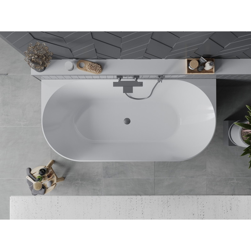 Mexen Oval Slim baignoire autoportante adossée 170 x 80 cm, blanche/grise, trop-plein gris canon brossé - 52661708062-66