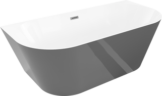 Baignoire autonome Mexen Oval Slim adossée 170 x 80 cm, blanc/gris, trop-plein gun gray brossé - 52661708062-66