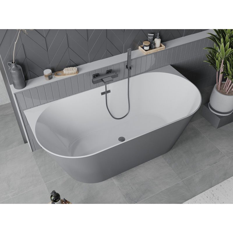 Mexen Oval Slim baignoire autoportante adossée 170 x 80 cm, blanc/gris, trop-plein gris canon brossé - 52661708062-66