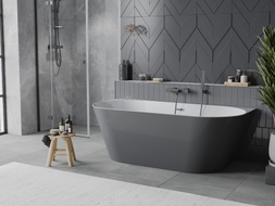 Mexen Oval Slim baignoire autoportante adossée 170 x 80 cm, blanche/grise, trop-plein gris canon brossé - 52661708062-66