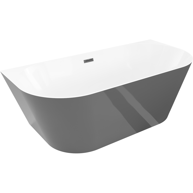 Mexen Oval Slim baignoire autoportante murale 170 x 80 cm, blanc/gris, trop-plein noir - 52661708062-70