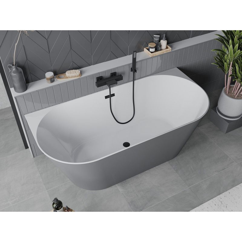 Mexen Oval Slim baignoire autoportante adossée 170 x 80 cm, blanche/grise, trop-plein noir - 52661708062-70