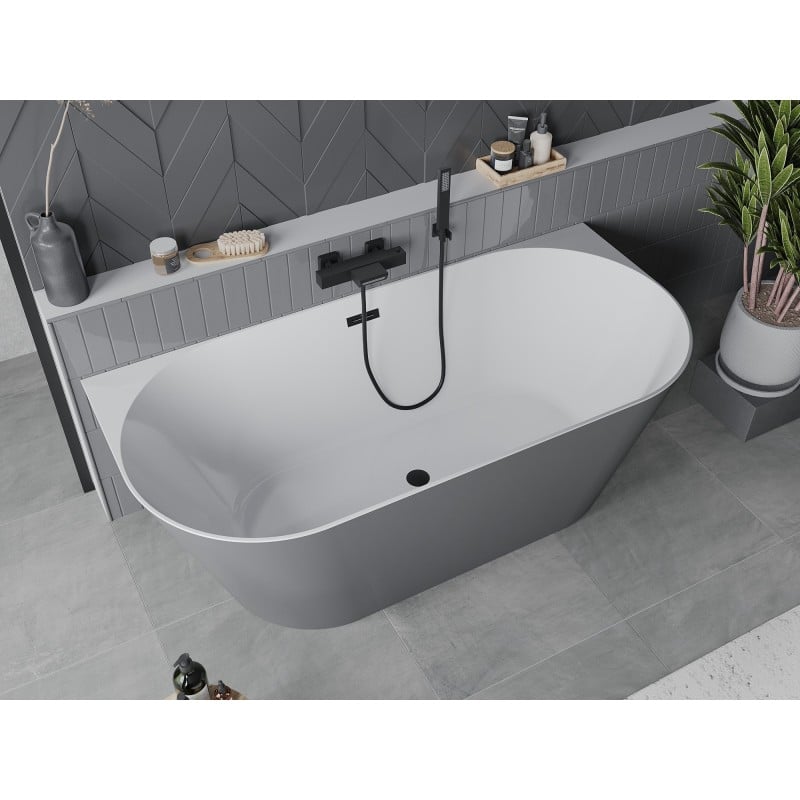 Mexen Oval Slim baignoire autoportante murale 170 x 80 cm, blanc/gris, trop-plein noir - 52661708062-70