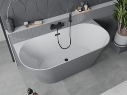 Mexen Oval Sim baignoire autoportante adossée 170 x 80 cm, blanc/gris, trop-plein noir - 52661708062-70