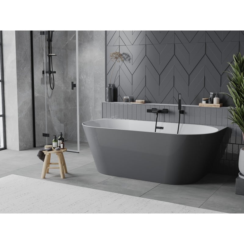 Mexen Oval Slim baignoire autoportante murale 170 x 80 cm, blanc/gris, trop-plein noir - 52661708062-70