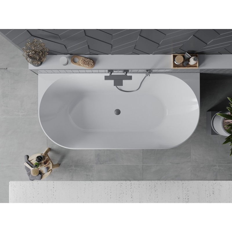 Mexen Oval Slim baignoire autoportante adossée 170 x 80 cm, blanche/grise, trop-plein gun metal - 52661708062-95