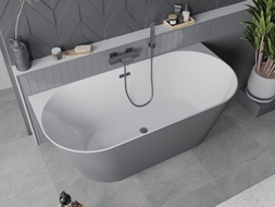 Mexen Oval Slim baignoire autoportante adossée 170 x 80 cm, blanc/gris, trop-plein en métal canon - 52661708062-95