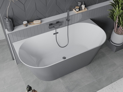 Mexen Oval Slim baignoire autoportante adossée 170 x 80 cm, blanche/grise, trop-plein gun metal - 52661708062-95
