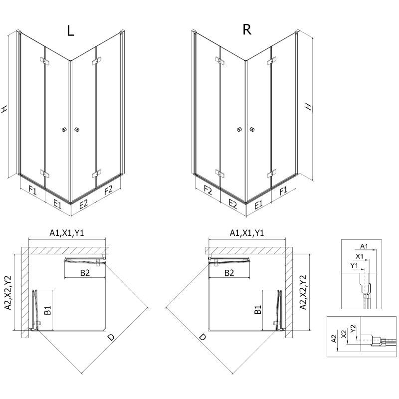 Mexen Mist-F Duo cabine de douche pliante 85 x 85 cm, transparent, or brossé - 8A6-085L-085P-55-00