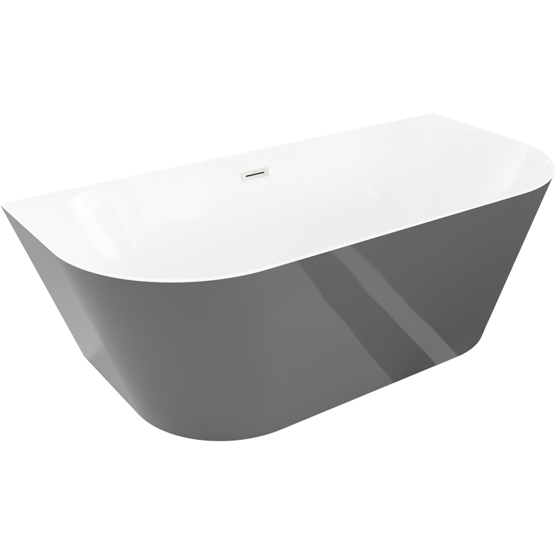Mexen Oval Sim baignoire autoportante adossée 170 x 80 cm, blanc/gris, trop-plein nickel brossé - 52661708062-97