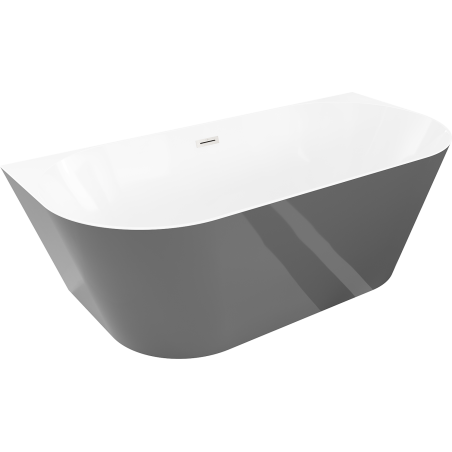 Mexen Oval Slim baignoire autoportante murale 170 x 80 cm, blanche/grise, trop-plein en nickel brossé - 52661708062-97