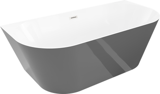 Mexen Oval Slim baignoire autoportante adossée 170 x 80 cm, blanc/gris, trop-plein nickel brossé - 52661708062-97